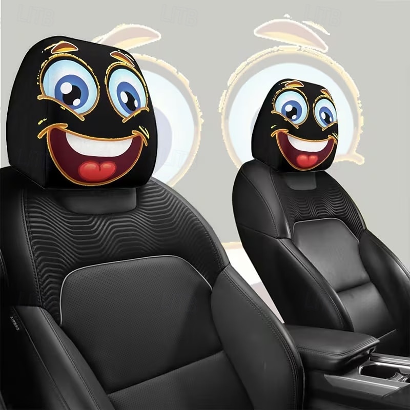 2pcs Cartoon Big-Eyed Face Printed Car Headrest Covers, Interior Decoration, Universal Fit, Washable, Easy to Install, Suitable for Long Trips Or Road Trips, Perfect Quirky Car Decoration 2026 - Kč154 –P12