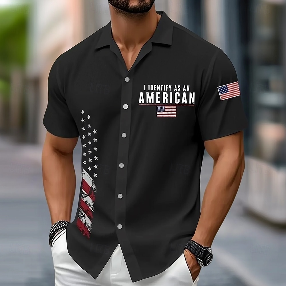 Herre 4. juli USAs 250-årsjubileum USAs flagg Patriotisk Skjorte Skjorte med knapper Kortermet Fashion Casual Ferie Fritid / hverdag Sommer Vår Aftæpning 3D-utskrift krage skjorter Svart Hvit Mørkeblå 2026 - $25.99 –P2