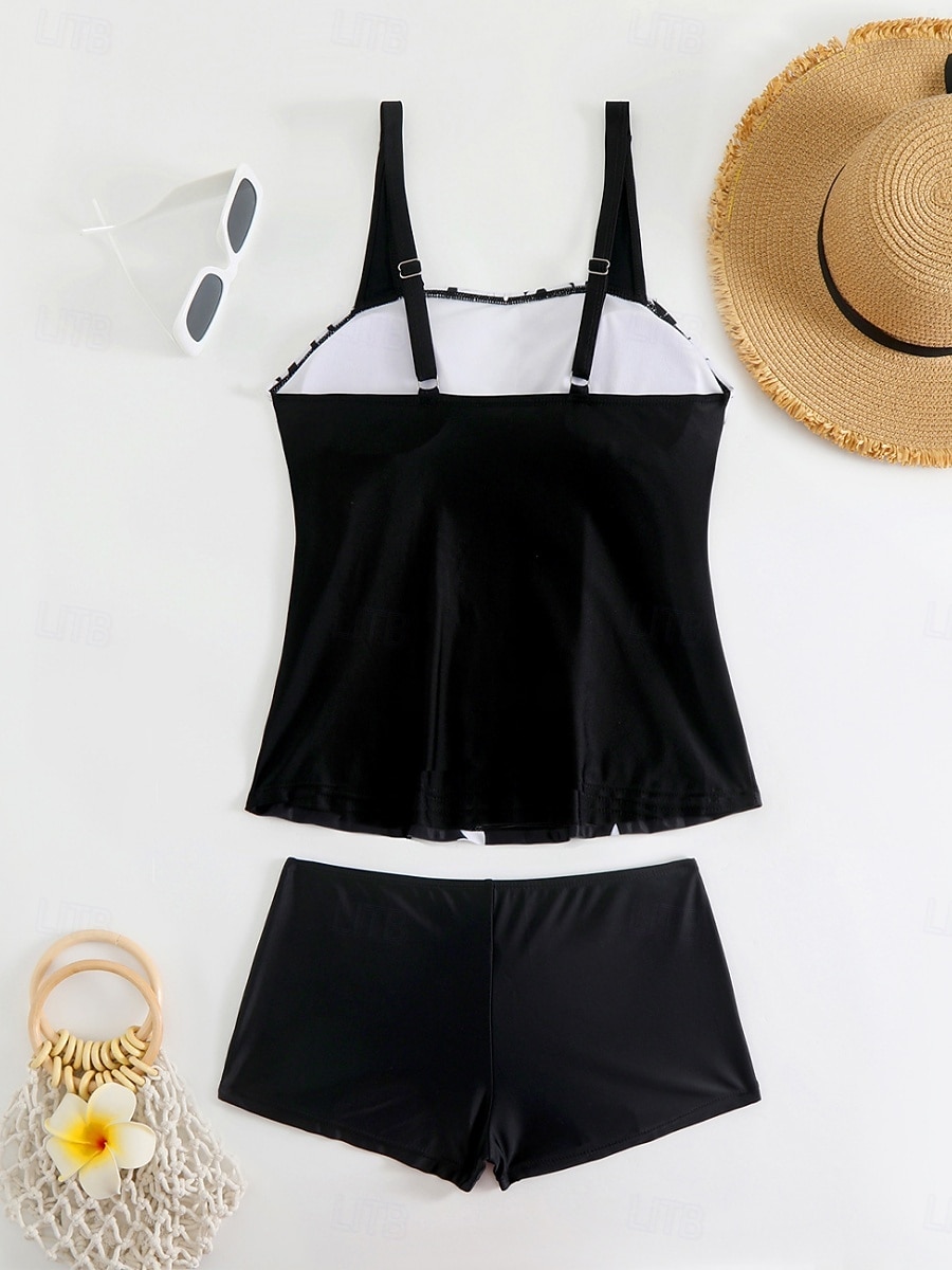 Maillot de bain Tankini femme 2 pièces Shorts Contrôle du ventre Taille haute Slim Dos nu Vacances Plage Vêtements Feuilles V Cou Sans Manches de 2026 ? $19.99 –P4