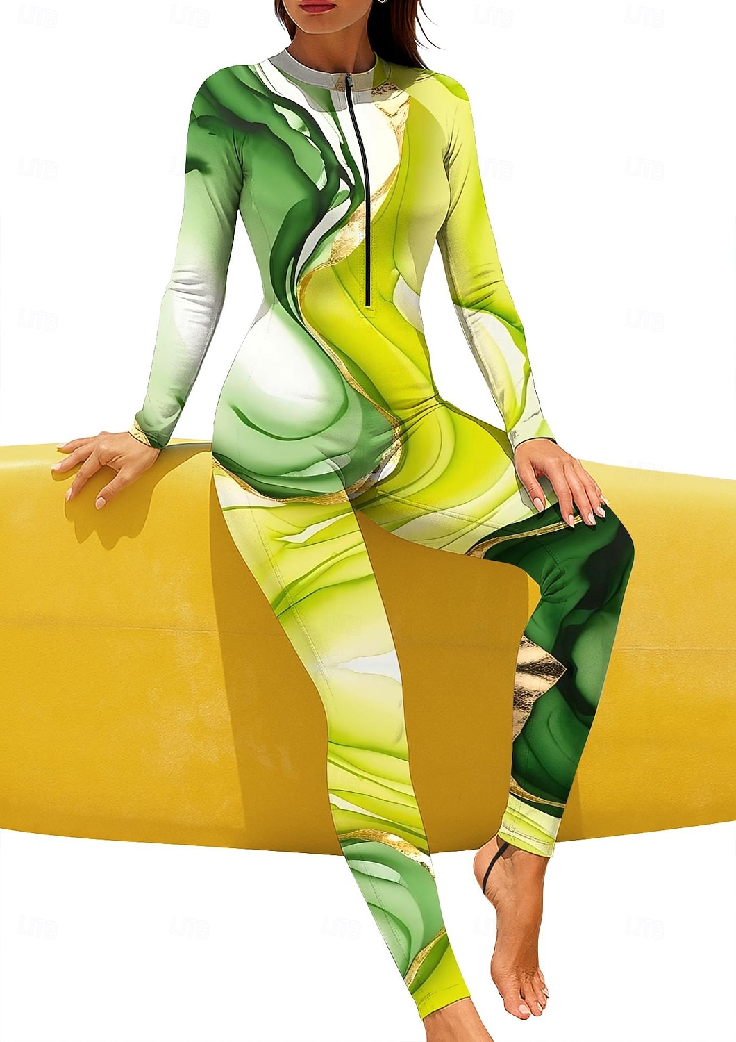 Per donna Standard Top sottomuta Rash Guard completo per il corpo Costume da bagno Geometrico Marmo con reggiseno incorporato Cerniera Frontale Protezione Solare UV Coppa larga UPF50+ Integrale del 2026 a $49.99 –P5