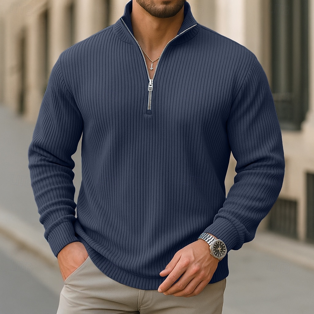 Bărbați Cămasă Corduroy Tricouri polo Casual Stradă Quarter Zip Manșon Lung Modă Modern Culoare solidă Fermoar Cald Toamna iarna Toamnă Primăvara & toamnă Fit regulat Negru Trifoi Albastru Deschis 2026 - $28.99 –P6