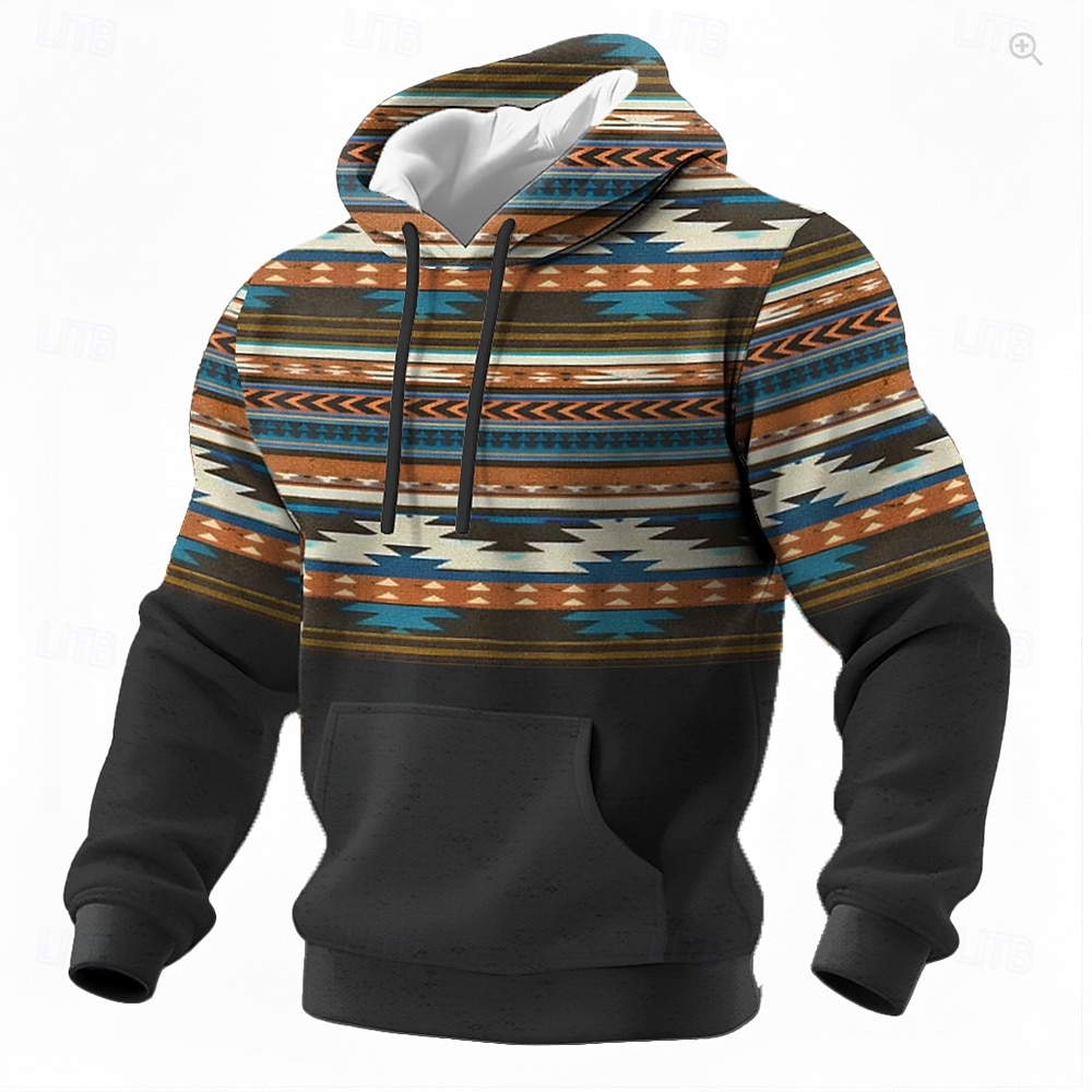 Per uomo Geometrico Azteco Tribale Felpa con Cappuccio Felpa Etnico Vintage Retrò Manica Lunga Girocollo All'aperto Abbigliamento casual alla moda Blu Marrone Verde Coulisse Autunno Inverno del 2026 a $26.99 –P1