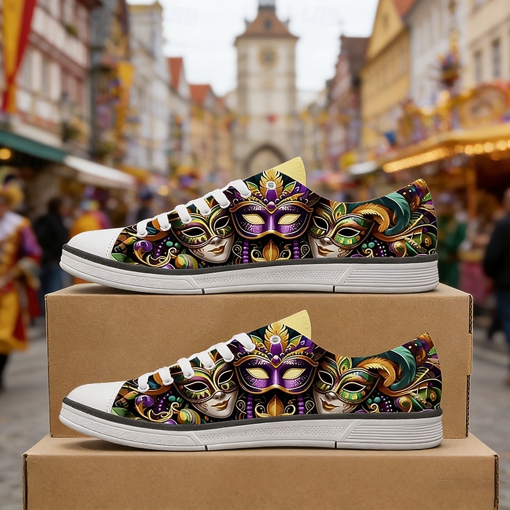 Muži Mardi Gras Karnevalové Tématické Tenisky – Barevný potisk masky na neformální boty pro festivaly průvody a pouliční párty 2026 - $54.99 –P4