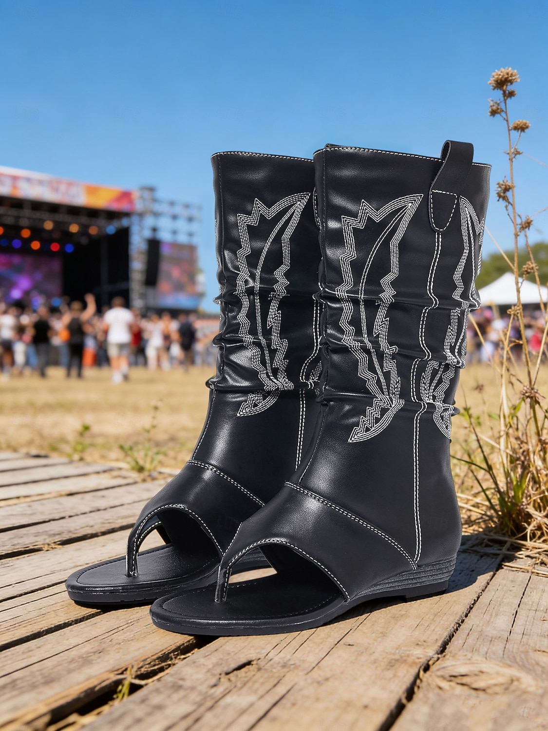 Rote Boho-Western-Stiefeletten für Damen mit offener Zehenpartie und Stickereien – perfekt für Musikfestivals und legere Outdoor-Veranstaltungen 2026 - $54.99 –P2