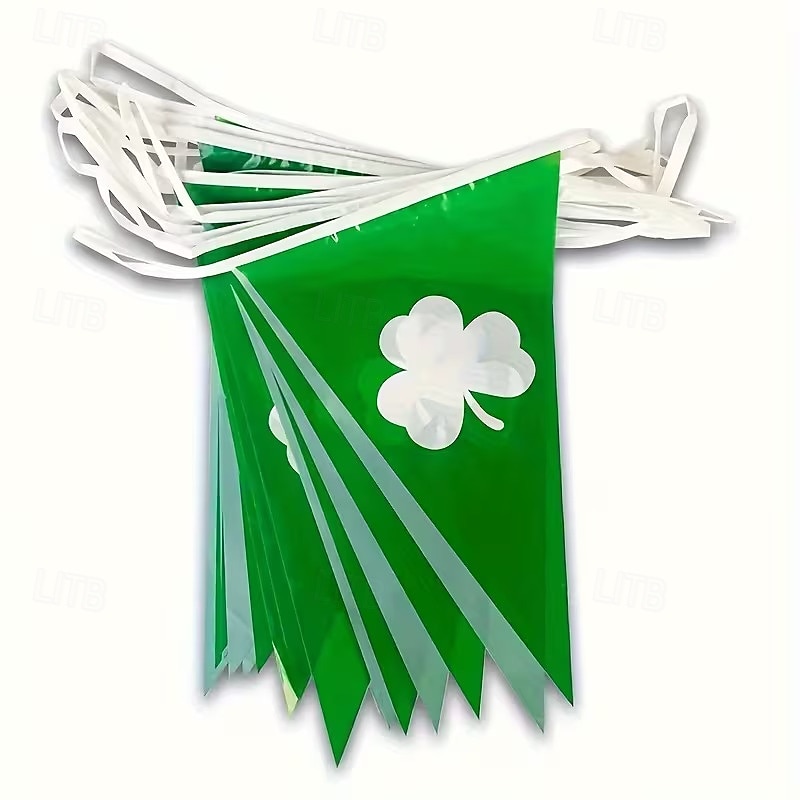 20 Green Shamrock Flag Banners - St Patrick's Day Decorations Double-Sided Hanging Flags Featuring White Shamrock Design PE Material Suitable for Gardens Parties and Festival Celebrations 2026 - $12.49 –P3