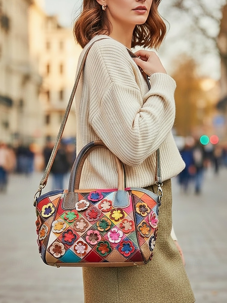 női valódi bőr kézitáska, többirányú hordozási lehetőségekkel, 3D virágdíszítéssel, stílusos és funkcionális mindennapi használatra vagy különleges alkalmakra 2026 - CAD $76.07 –P2