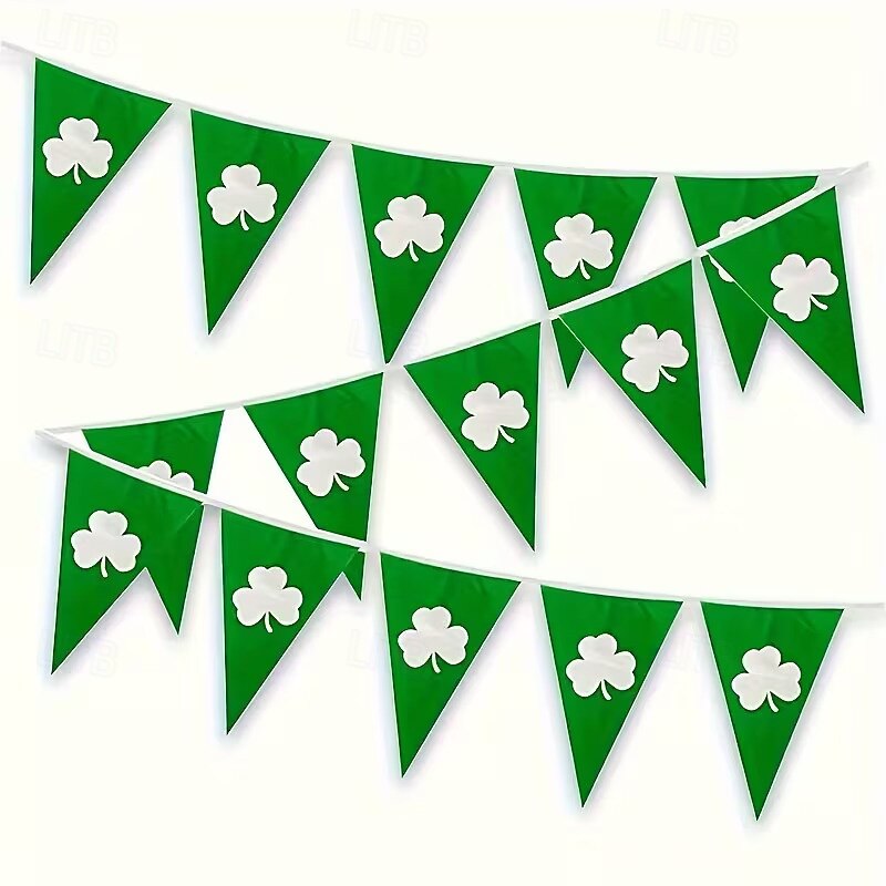 20 Green Shamrock Flag Banners - St Patrick's Day Decorations Double-Sided Hanging Flags Featuring White Shamrock Design PE Material Suitable for Gardens Parties and Festival Celebrations 2026 - $12.49 –P1