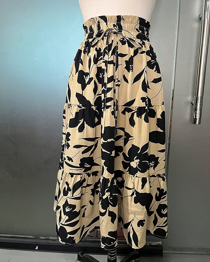 Damskie Elegancja Moda Codzienny Midi Wysoka talia Spódnice Kwiatowy Ściągana na sznurek Nadruk Średnio elastyczny Codzienny Ulica Granatowy Czerwone wino Czarny Zielony Lato 2026 - $22.99 –P3