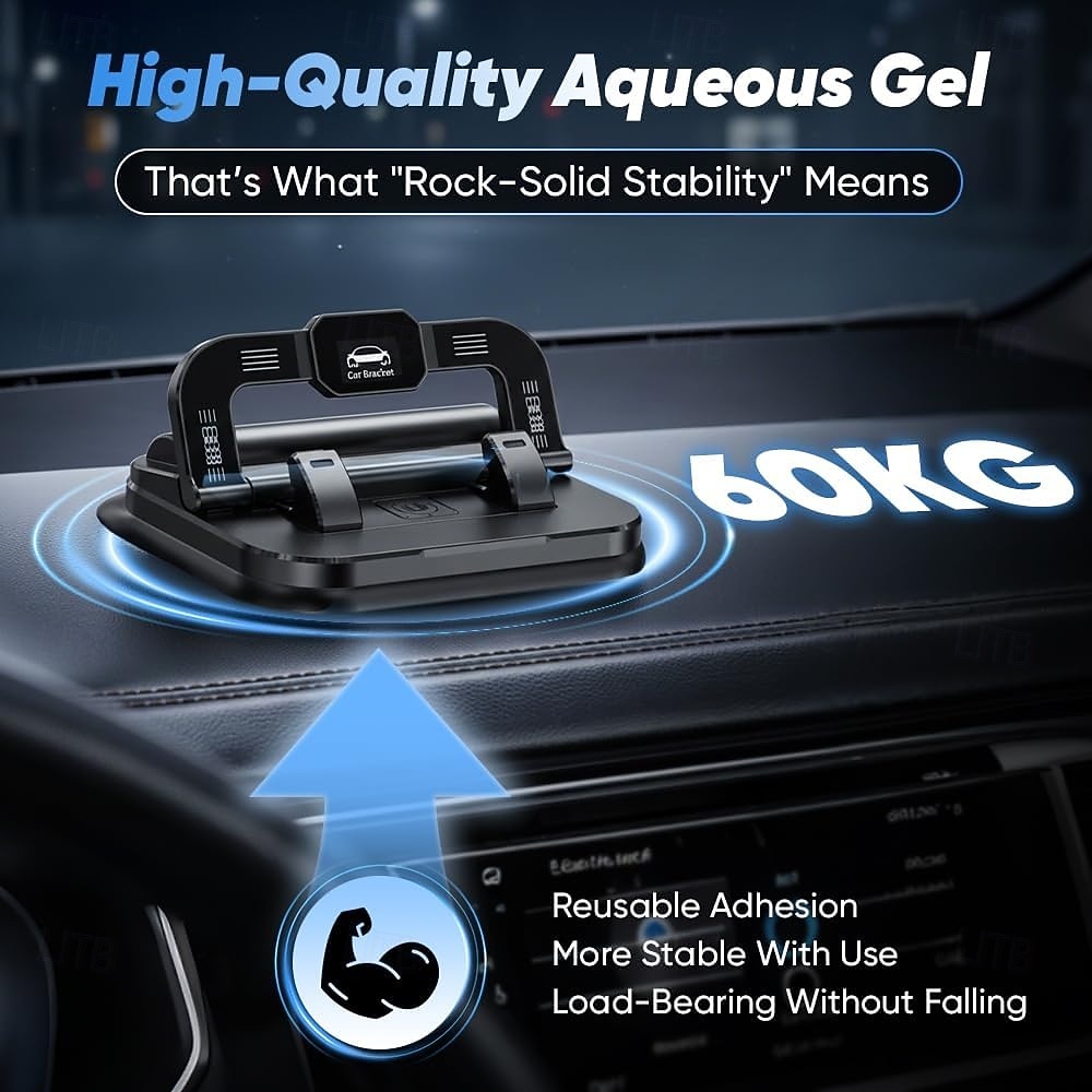 2-i-1 360° roterbar biltelefonholder med parkeringsnummerplate - sammenleggbar, justerbar sklisikker base, dashbord-/nakkestøttefeste, kompatibel med de fleste kjøretøy, biltelefonholder, biltilbehør 2026 - $11.49 –P7