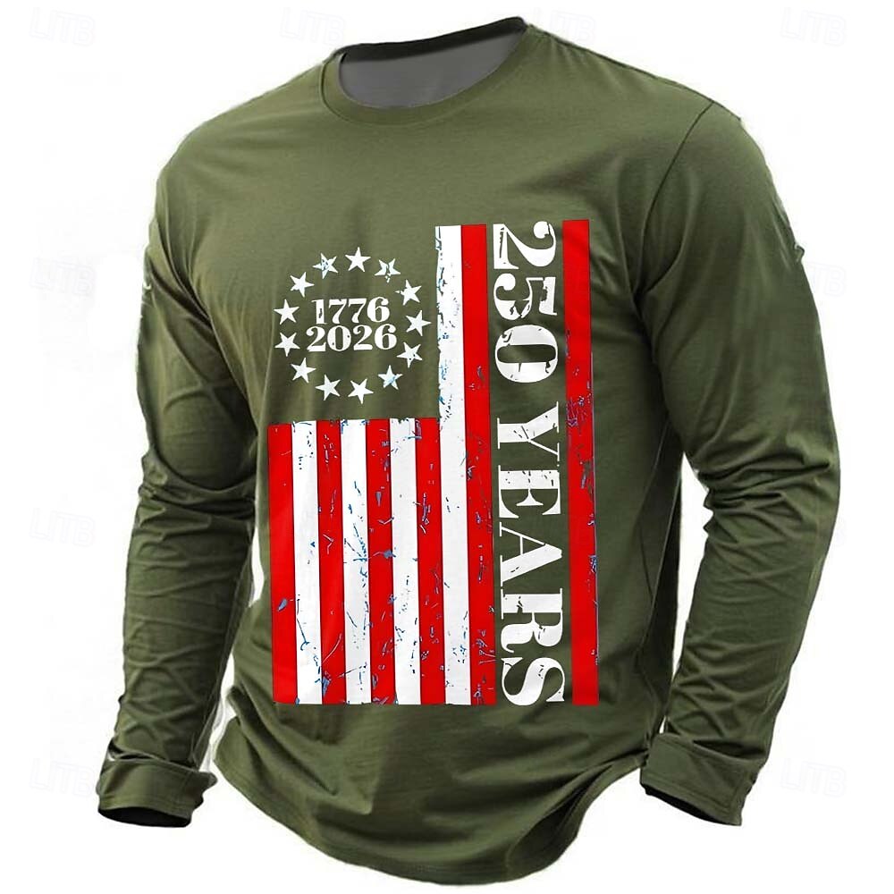 4η Ιουλίου 2026 250η Ημέρα Μνήμης Ανδρικό 3D Εκτύπωση Σημαία ΗΠΑ Μπλουζάκι crew neck μακρύ μανίκι Καθημερινό 2026 - $23.99 –P4