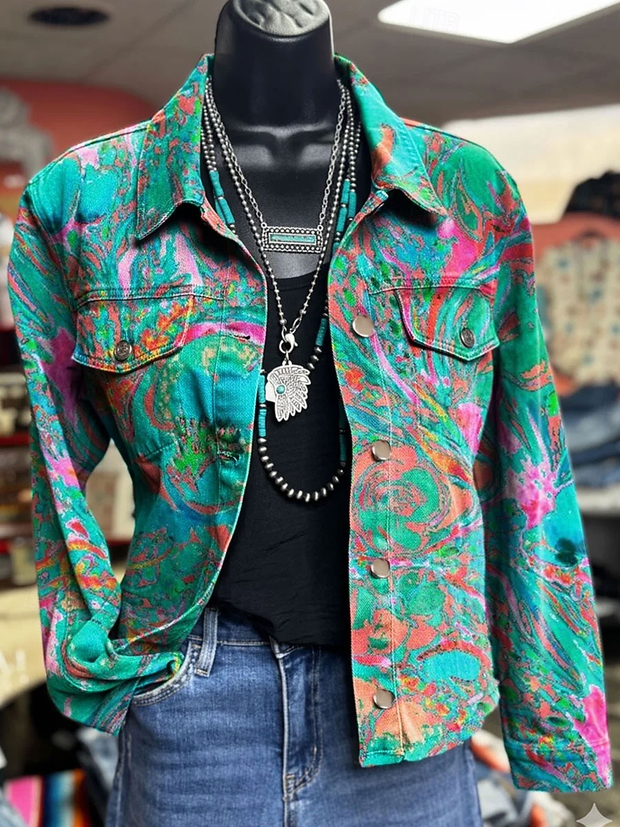 Damen Jacke Warm Leicht Knöpfe Druck Aktiv Vintage Künstlerisch Lässig Blumen Lässig Regulär Umlegekragen Normale Passform Langarm Oberbekleidung Blau Grün Beige Frühling Herbst 2026 - $52.99 –P2