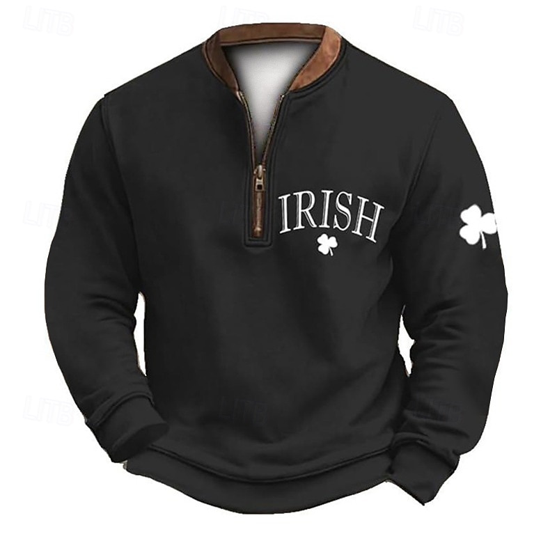 St. Patrick's Day Men's Shamrock St. Paddy's Day Sweatshirt Sweatshirt Fashion Streetwear Daily Classic Long Sleeve Quarter Zip Outdoor Going out Festival Black Green Printing Spring Fall Designer S 2026 - $30.99 –P2
