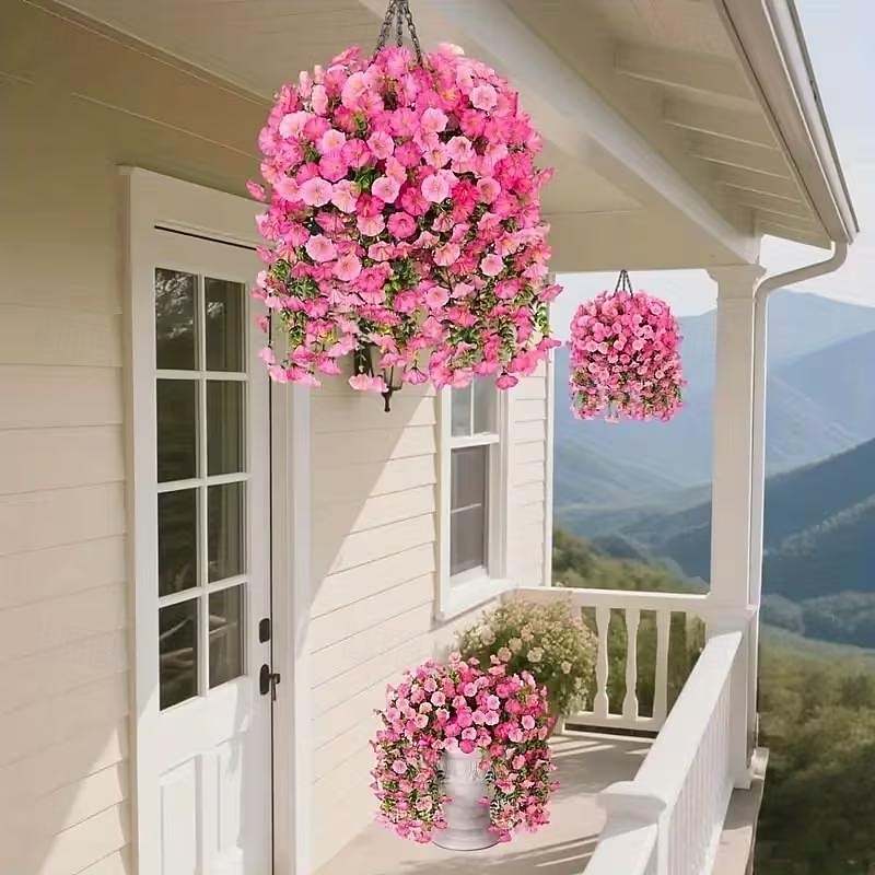 8 stuks kunstmatige hangende roze windbloemen, hangende klimplanten met bloemen, gemaakt van duurzaam plastic, geschikt voor veranda, bruiloft, kerst, Thanksgiving, paasdecoraties - het hele jaar door 2026 - $25.99 –P3