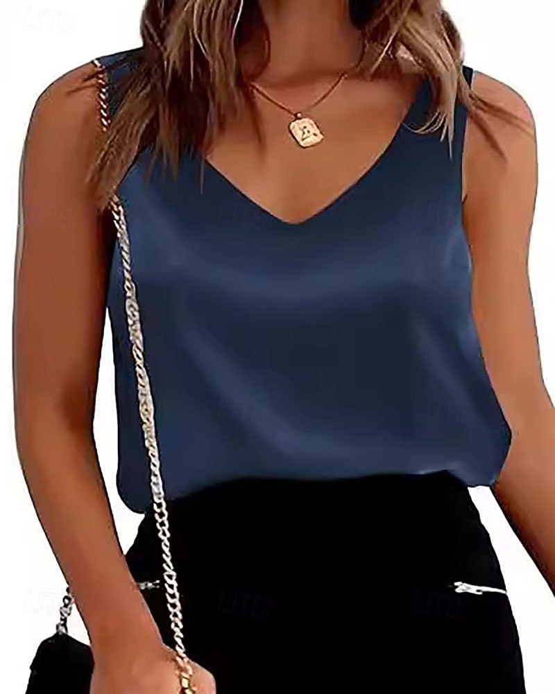 Damen Satinhemd Camisole-Tanktop Patchwork Einfach Vintage Stilvoll Sexy Ärmellos V Ausschnitt Normale Oberteile Täglich Ferien Ausgehen Schwarz Weiß Marineblau Leicht Braun Hellgrau Sommer Frühling 2026 - $13.99 –P6