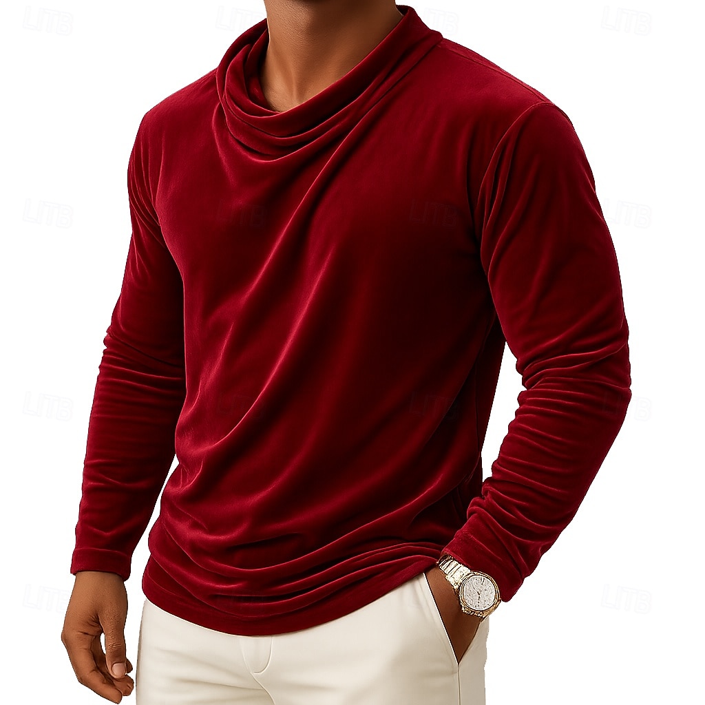 Муж. Футболка Длинный рукав Вырез под горло Осень Наступила зима Все сезоны Сплошной цвет Традиционный / винтаж На каждый день Рюши Повседневные Дом на открытом воздухе Винный Черный Белый 2026 - $24.99 –P1