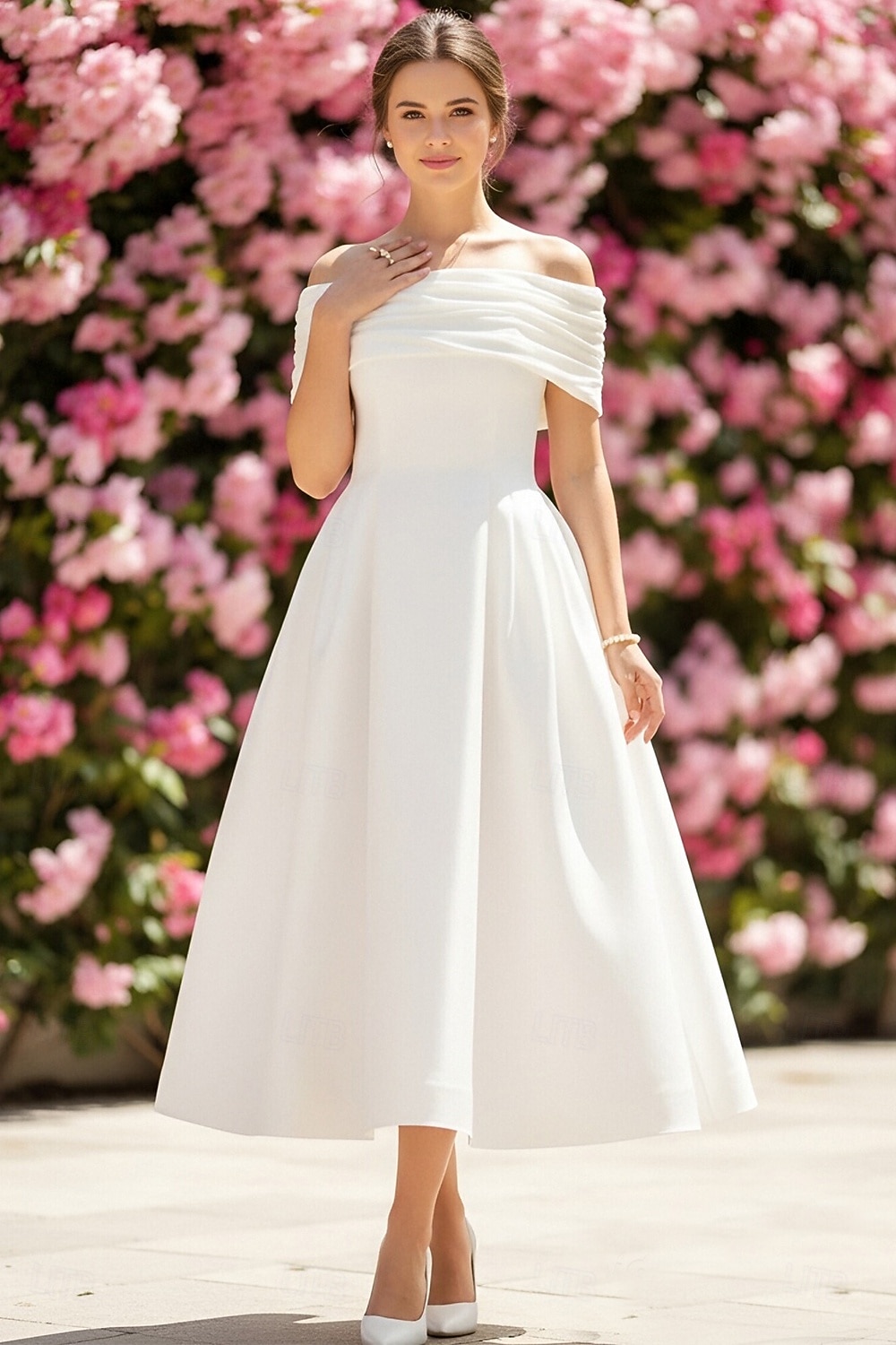 Cocktail Dress White Dress For Wedding Shower A-Line Ankle Length Party Dress Cocktail Dress Wedding Dresses Bridal Shower Dresses Bridal Gown Elegant Little White Dresses Sleeveless Off Shoulder 