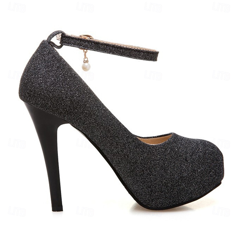 Zilveren plateauhakken met enkelbandje en parelbedel – elegante bruidsschoenen voor avond of glamoureuze bruiloft 2026 - $54.99 –P2