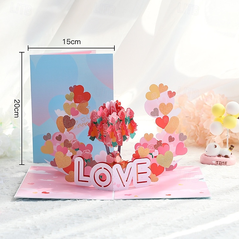 Tarjeta 3D en Forma de Corazón Pop Up Regalos Rosados Compromisos Esposa Novio Esposo Novia 1 Tarjeta 1 Sobre 2026 - $17.99 –P1