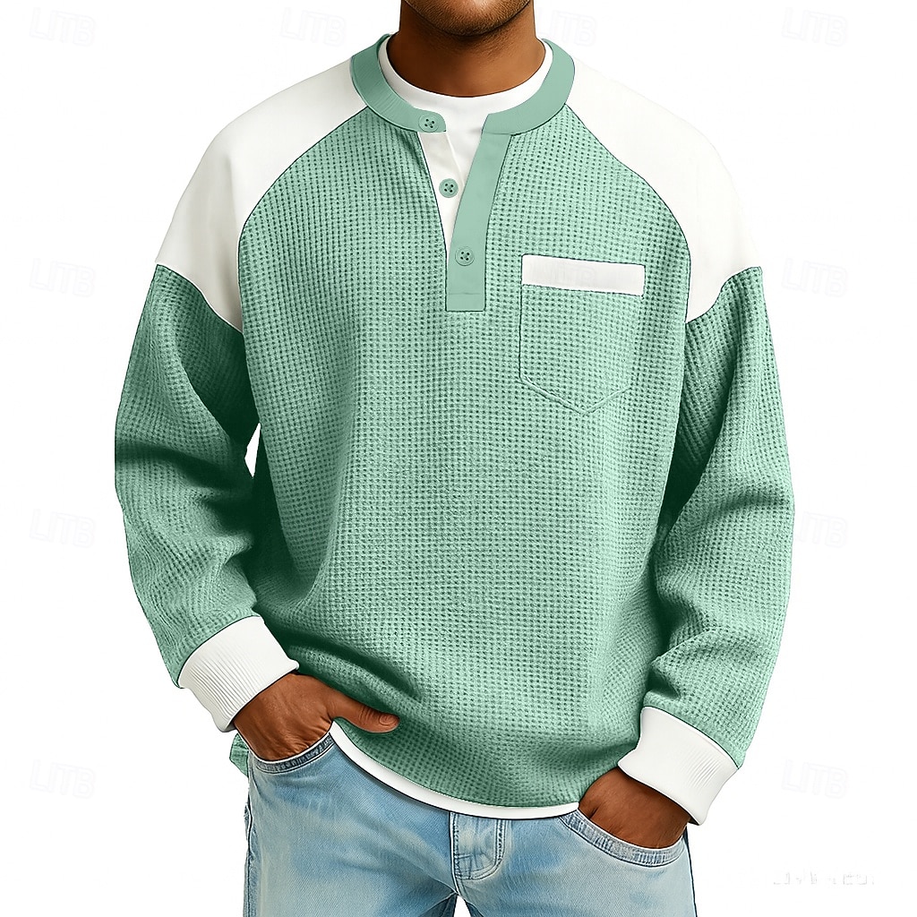 Bărbați Tricou Waffle Tricou Manșon Lung Henley Toamnă Toamna iarna Toate Sezoanele Culoare solidă Texturat Tradițional / Retro Casual Peteci Casual Casă În aer liber Albastru Deschis Negru Verde 2026 - $28.99 –P4