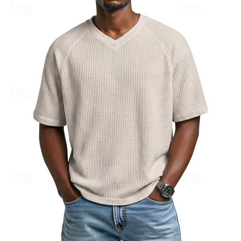 Men's Waffle T-shirt T Shirt Short Sleeve Shirt Tee Top Short Sleeve V Neck Summer Spring Solid Color Vintage Streetwear Stylish Raglan Sleeves Daily Outdoor Vacation Blue Army Green Dark Blue Top 2026 - $20.99 –P3
