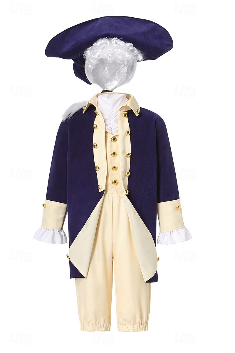 250e anniversaire des États-Unis Rococo Baroque Tenues Manches longues George Washington Alexander Hamilton Epoque Coloniale Déguisement Garçons Carnaval Jour de l'indépendance 4 juillet Enfant de 2026 ? $58.99 –P9
