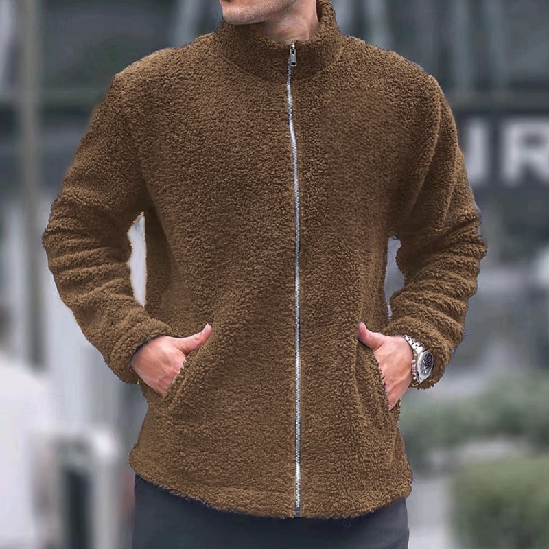 Herren Wintermantel Teddymantel Freizeitjacke Lässig Täglich Thermowarm Tasche Vollreißverschluss Herbst Winter Einfach Streetwear Täglich Stehkragen Regulär Blau Schwarz Marineblau Braun Khaki Jacken 2026 - $28.99 –P8