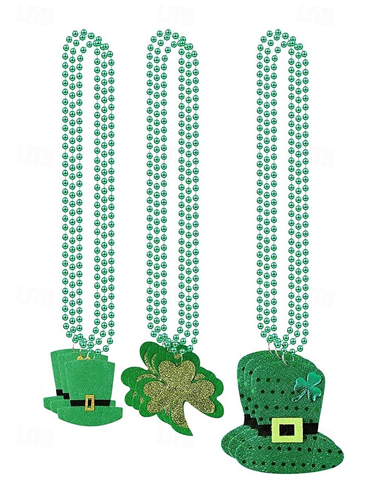 Halsband i akryl för kvinnor, St. Patrick's Day, med klöver- och hattmönster, flera stilar, gröna pärlor, perfekt för högtidsfiranden och festtillbehör. 2026 - $7.99 –P5