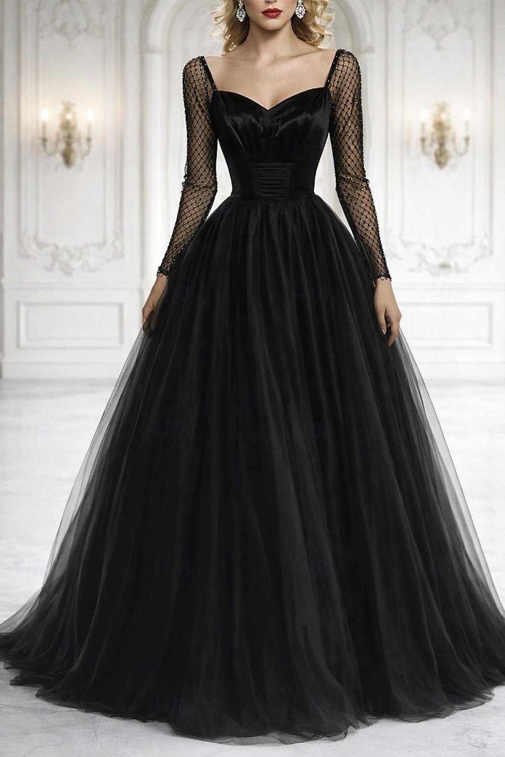 Ball Gown Floor Length Prom Dresses Elegant Vintage Silky Long Sleeve Sweetheart Prom Wedding Satin Tulle with Glitter 2026 - $185.99 –P1