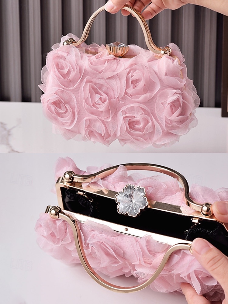 Women's Floral Evening Clutch Bag with Chain Shoulder Strap, Elegant Rose Appliqué Design, Multi-Color Formal Handbag for Weddings, Evening Parties & Banquets 2026 - $29.99 –P11