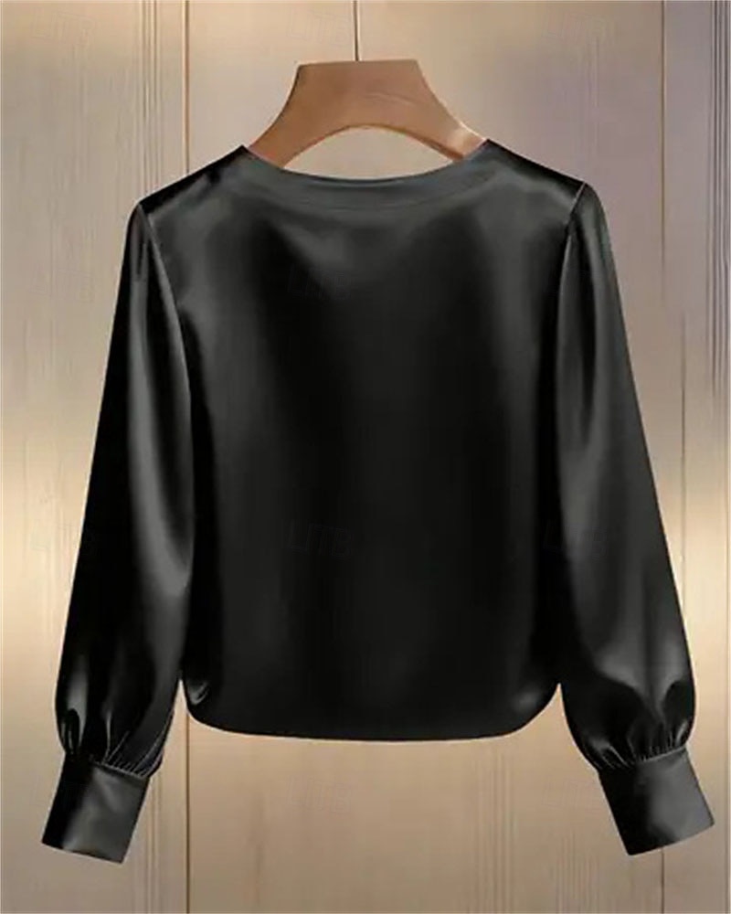 Mulheres Blusa Tops elegantes Franzido Patchwork Com Miçangas Côr Sólida Tecido Elegante senhoras à moda Manga Longa Gola Redonda Tops regulares Diário Trabalho Para Noite Preto Branco Verde Damasco de 2026 por $26.99 –P2