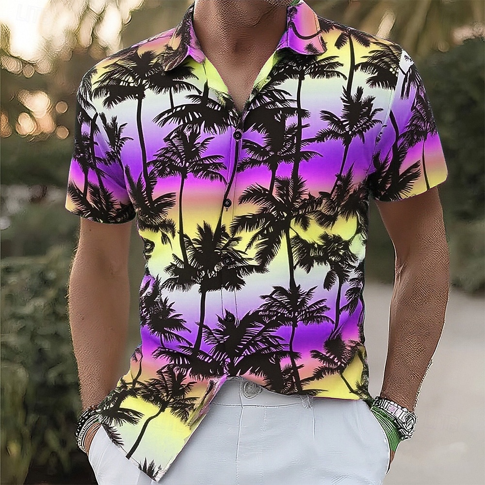 Men's Coconut Tree Gradient Color Tropical Plants Summer Hawaiian Shirt Button Up Shirt Aloha Shirt Short Sleeve Hawaiian Vacation Beach Wear Summer Spring Turndown 3D Print Collared Shirts Blue 2026 - $25.99 –P2