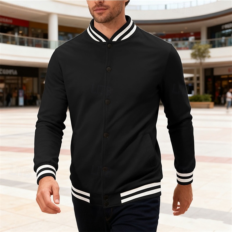 Per uomo Giacca Leggera Giacca Casual Giacca College Casuale Quotidiano Tasca Primavera Autunno A righe Streetwear Elegante Colletto Mao Regolare Nero Rosso Blu marino Blu reale Grigio chiaro Giacca del 2026 a $34.99 –P26