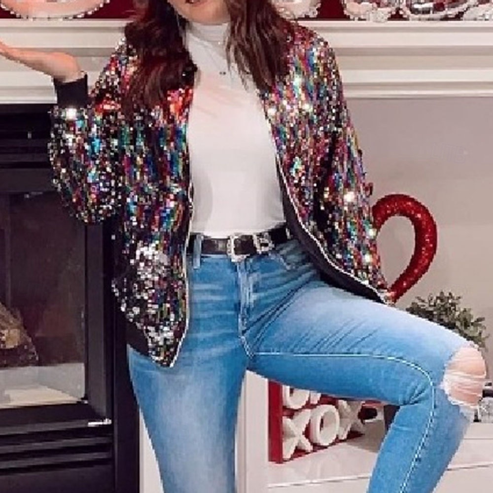 רטרו\וינטאג' שנות ה-80 חליפות ובלייזרים שרוולים ארוכים דיסקו פאייטים תחפושות בגדי ריקוד נשים האלווין (ליל כל הקדושים) קרנבל הצגה מצעד הגאווה חודש הגאווה מבוגרים מעיל 2026 - $44.99 –P2