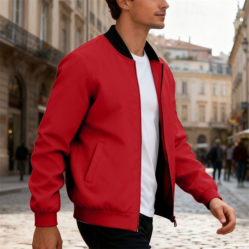 Per uomo Giacca Leggera Giubbotto bomber Giacca Casual Casuale Quotidiano Leggero Tasca Primavera Autunno Semplice Streetwear Elegante Colletto Mao Regolare Blu Nero Giallo Rosso Blu marino Giacca del 2026 a $30.99 –P23
