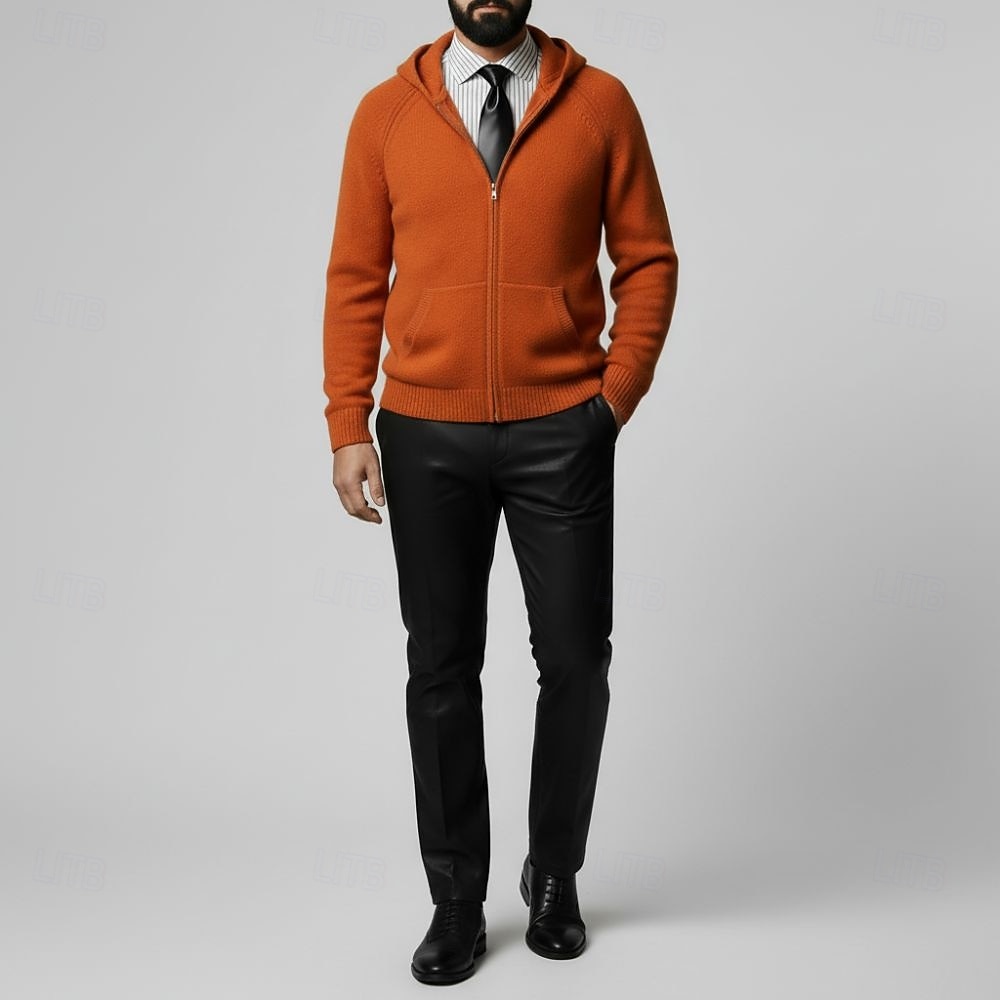 Cardigan bărbătesc premium din lână pură cașmir, clasic, cu glugă, tricotat, cu buzunar cu fermoar, moale, călduros și respirabil 2026 - $197.99 –P4