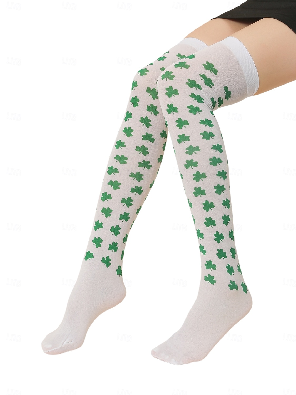 Damessokken in St. Patrick's Day-groen, tot de knie, met klavertje vier – perfect voor feestelijke gelegenheden en de feestdagen. 2026 - $11.99 –P2