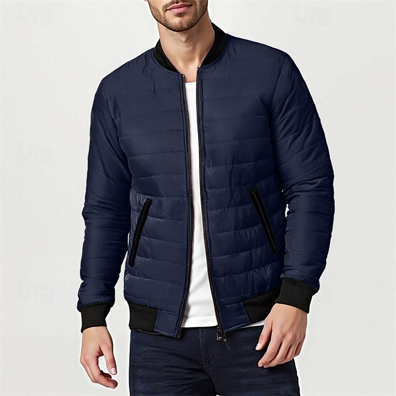 Men's Winter Coat Puffer Jacket Padded Pocket Quilted Polyster Casual Daily Outdoor Regular Fashion Streetwear Thermal Warm Winter Solid Color Blue Dark Grey Wine Black Puffer Jacket 2026 - $30.99 –P19