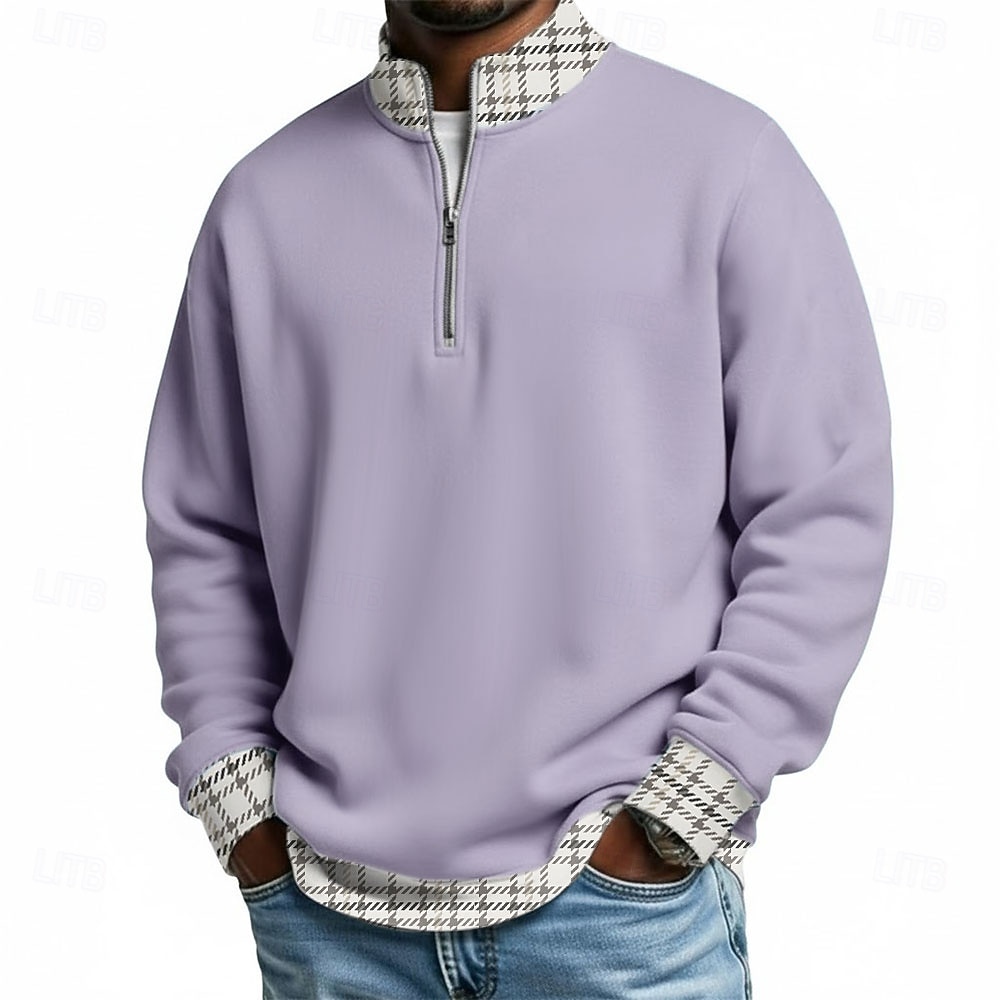 Herren Karomuster Poloshirts mit Reißverschluss Langarm Polo-Shirts Großvaterkragen Lässig Schule Athleisure Ferien Alltagskleidung 3D-Druck Viertelreißverschluss-Poloshirt Frühling Herbst Winter 2026 - $13.99 –P3