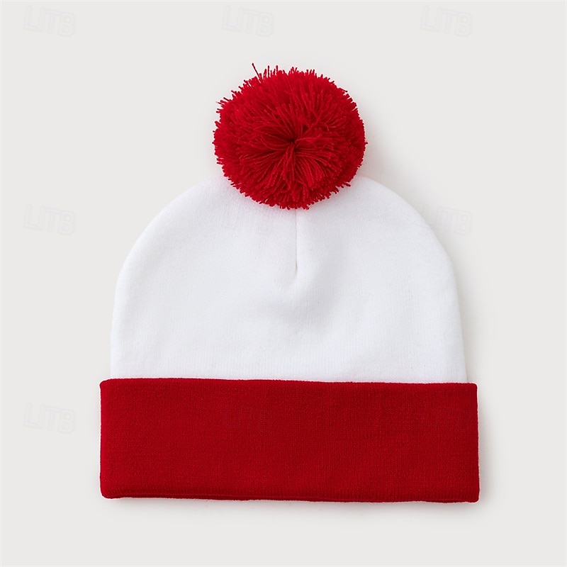 Herre Unisex Lue / Slouchy Strikket lue Vinterlue Hvit Krem Strikket Strikking søt stil Fritid Daglig utendørs Ferie Stripet Hold Varm 2026 - $5.49 –P6