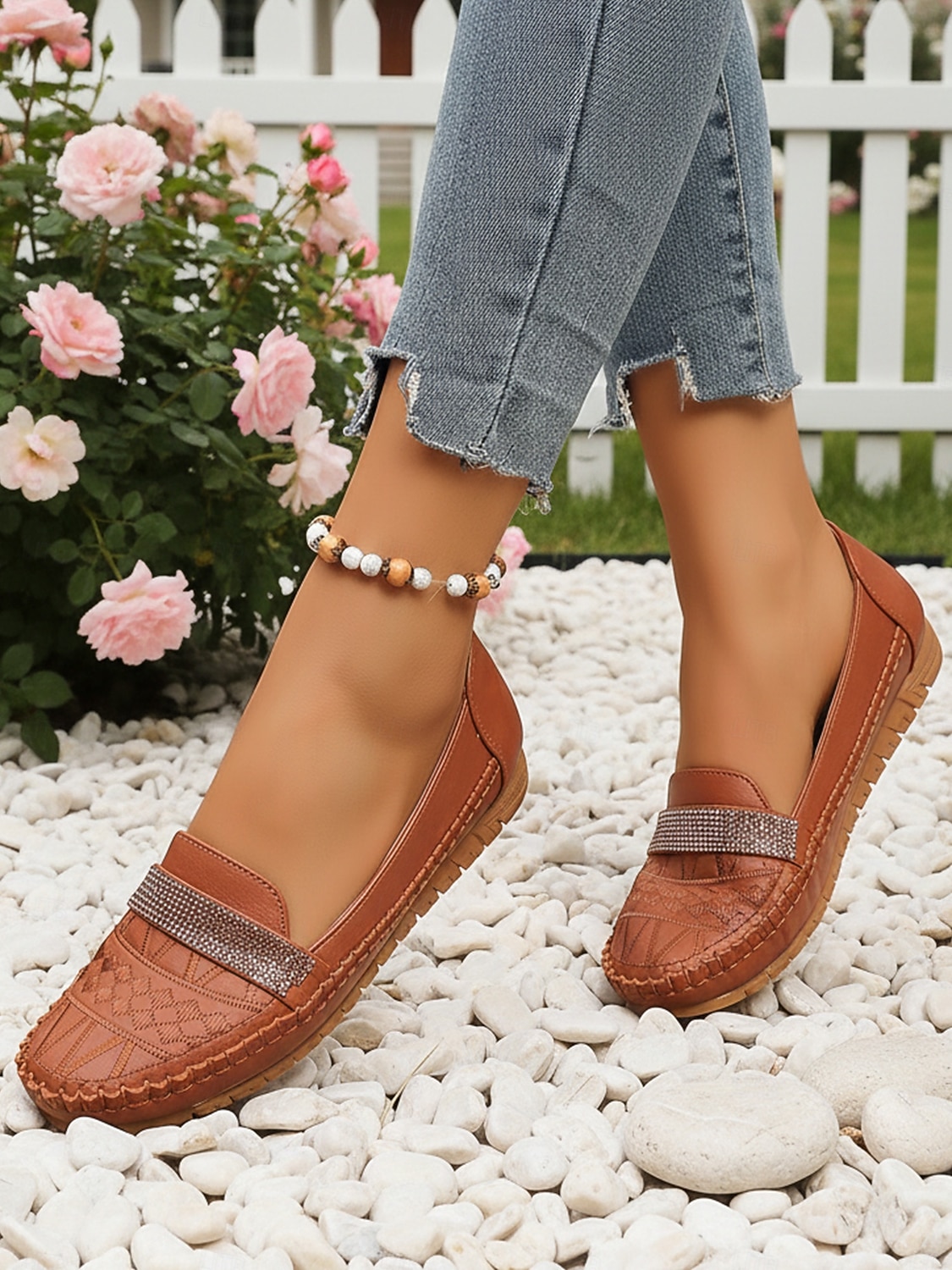 Mocassini casual cammello da donna – Loafers slip-on in ecopelle con cinturino in strass perfetti per un abbigliamento quotidiano comodo passeggiate ufficio guida e outfit casual del 2026 a $24.99 –P2