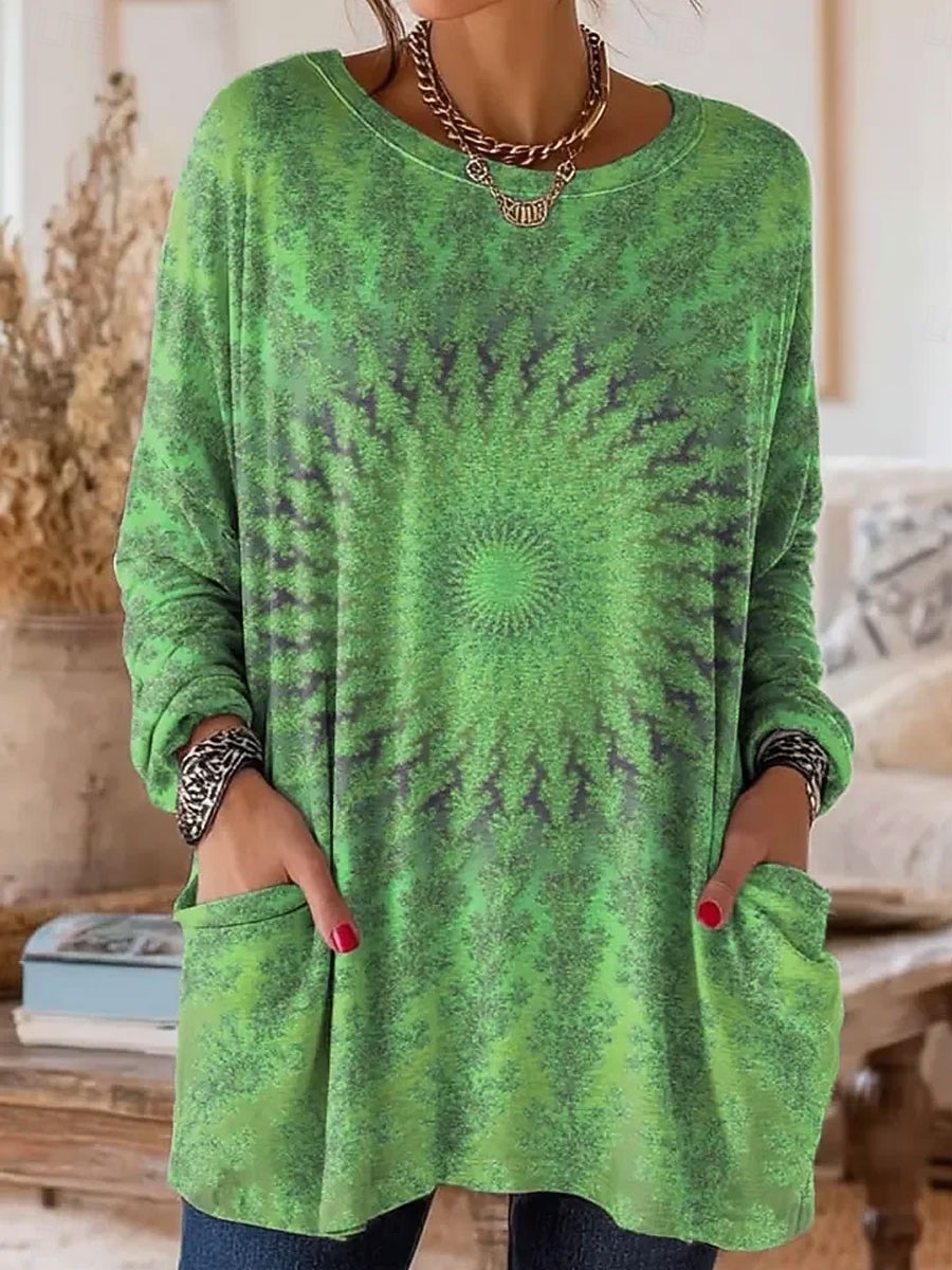 Pentru femei Tricou Buzunar Imprimeu Ombre Grafic Epocă Modă Stilat Manșon Lung Stil Nautic Topuri obișnuite Zilnic Ieșire Sfârșit de săptămână Albastru piscină Roz Îmbujorat Trifoi Primăvară Toamn 2026 - $31.99 –P2