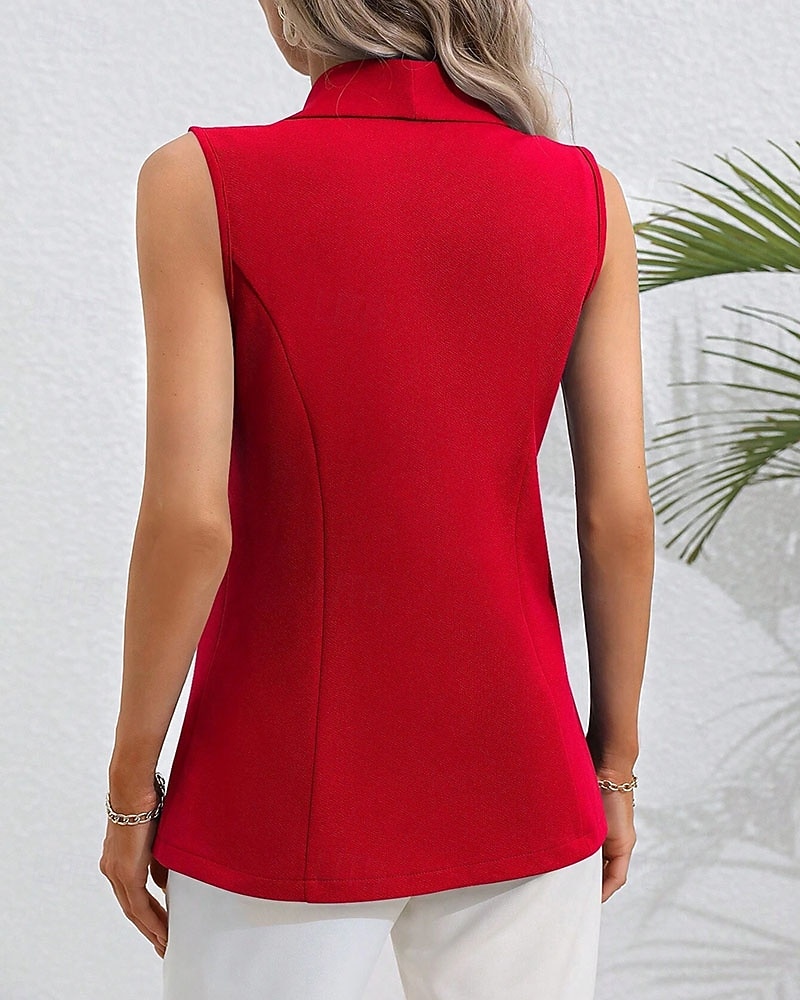 Women's Jacket Vest Windproof Warm Patchwork Elegant Fashion Casual Plain Daily Outdoor Street Regular Turndown Regular Fit Sleeveless Outerwear Black White Dark Pink Spring Fall 2026 - $25.99 –P4