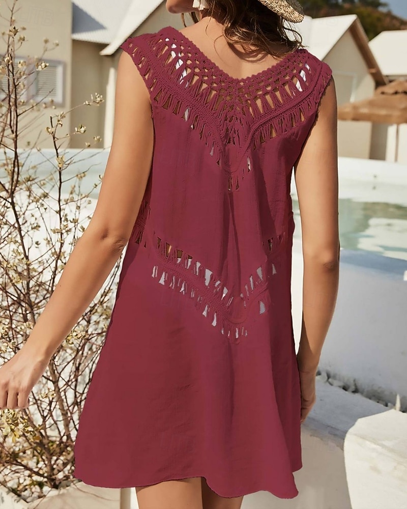 Women's Swimwear Cover Up Swim Dress Dress Swimsuit Cut Out Vacation Beach Wear Solid Color V Neck Sleeveless Bathing Suits 2026 - $24.99 –P20