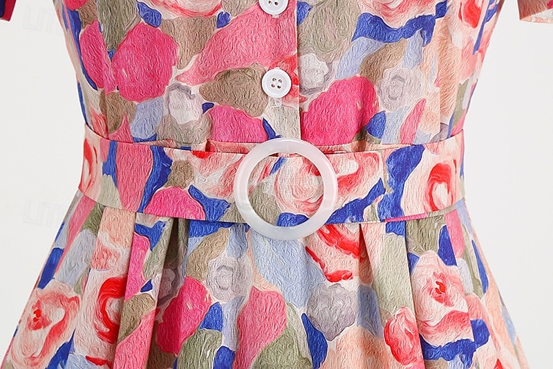 1950er Retro Vintage Midlänge Swing-Kleid Ausgestelltes Kleid Kurze Ärmel Blumen Tailliert und ausgestellt Kostüm Damen Karneval Valentinstag Lässig Heimkehr Retro-Mottoparty Erwachsene Kleid 2026 - $74.99 –P5