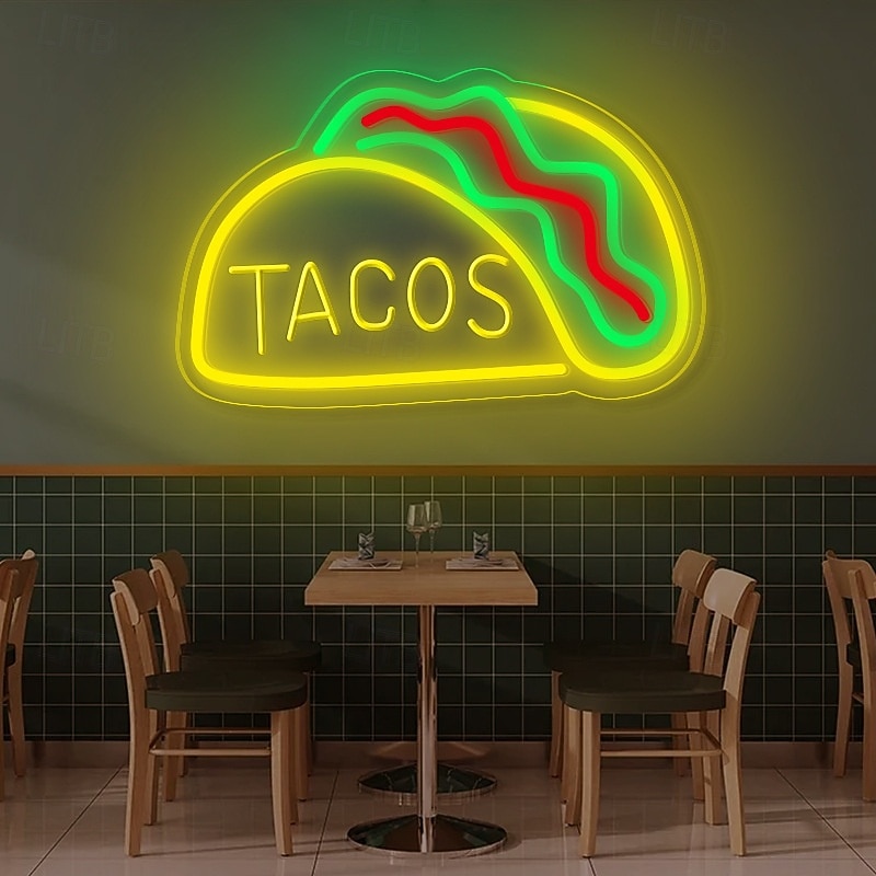 Lámpara de neón para pizza, hamburguesa, taco, catering, comida rápida, colgante de pared, luz decorativa de ambiente con alimentación USB, luz de pared regulable. 2026 - $26.99 –P8