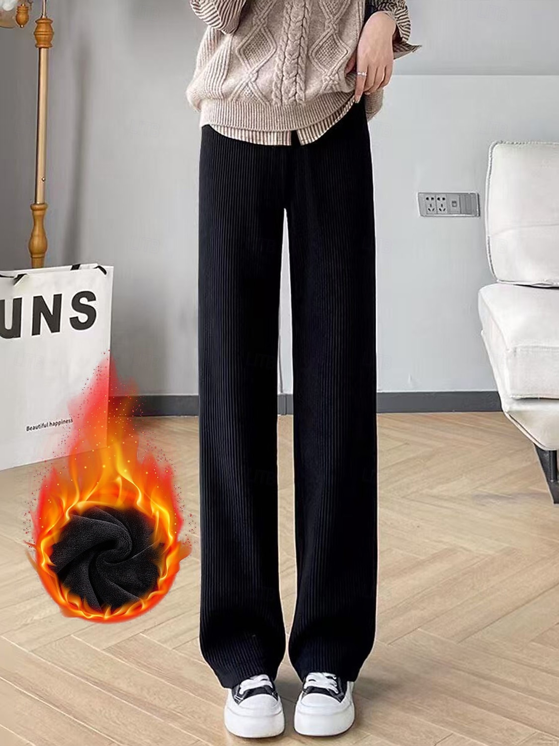 Femmes Taille Asiatique Chinos Pantalons Pyjamas Droit Occasionnel Plus de velours Longueur complète Taille hautePantsHalloween Noël Saint Valentin Couleur Unie Taille Élastique Chaud Toison Chaud de 2026 ? $27.99 –P3