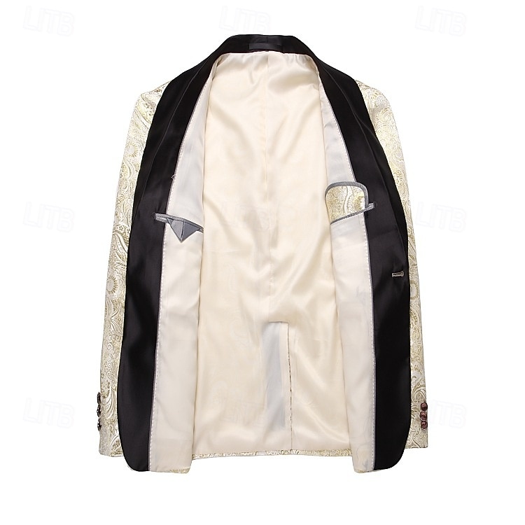 Men's Blazer Jacket Shawl Collar Fashion Party Luxury Paisley Jacquard Blazer Red Beige Tailored Fit Single Breasted One-button 2026 - $117.99 –P3