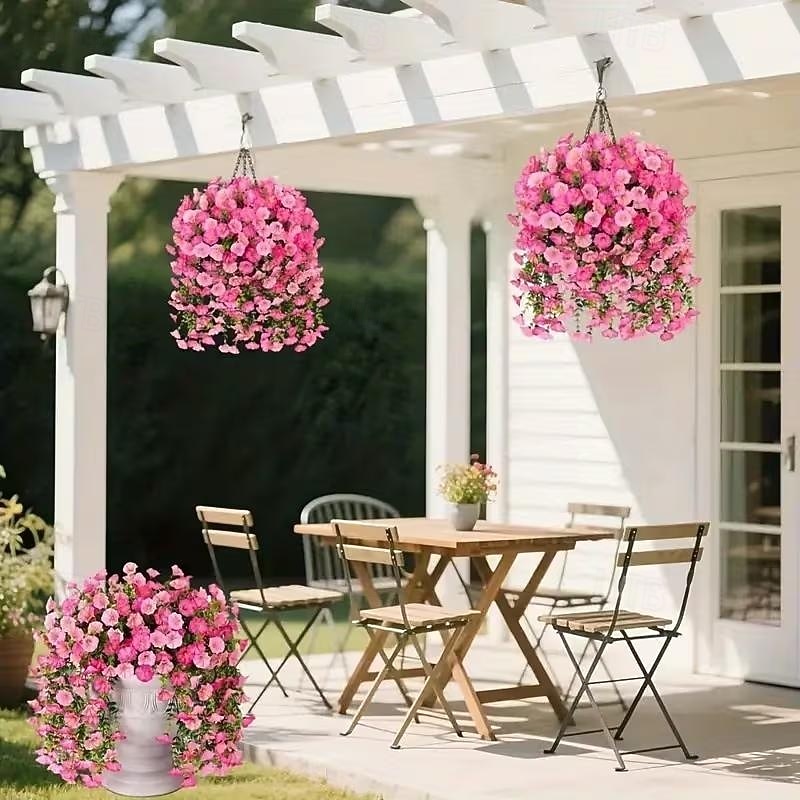 8 stuks kunstmatige hangende roze windbloemen, hangende klimplanten met bloemen, gemaakt van duurzaam plastic, geschikt voor veranda, bruiloft, kerst, Thanksgiving, paasdecoraties - het hele jaar door 2026 - $25.99 –P2