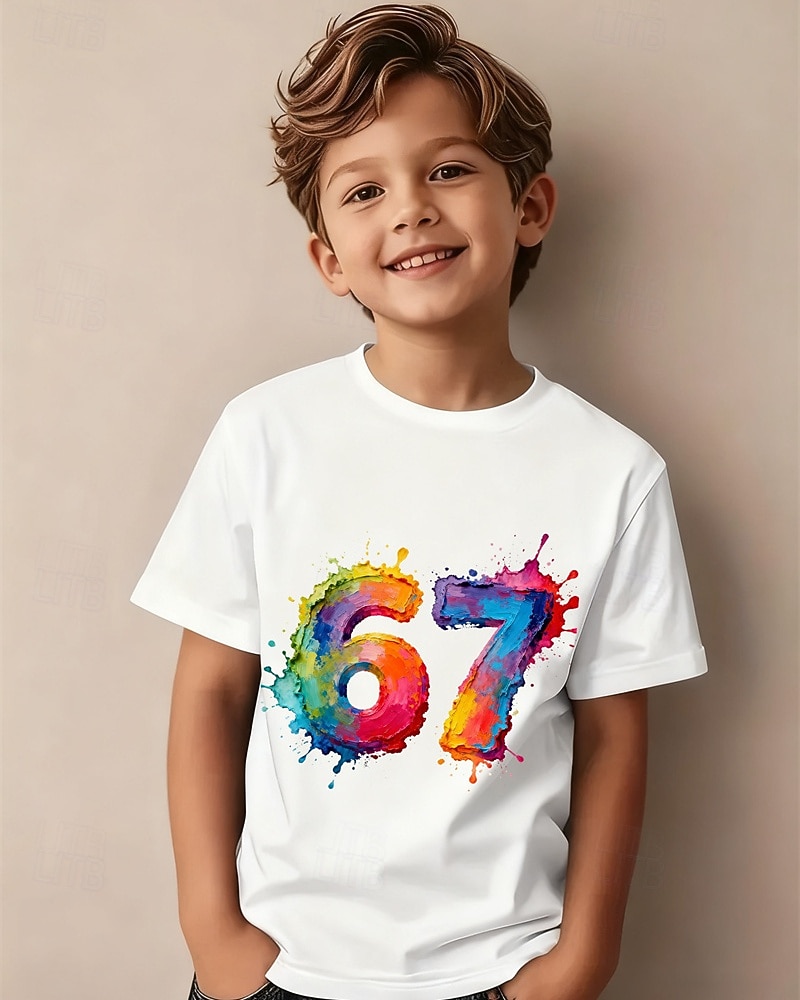Cotone Bambini Ragazzi Nero Bianco Grafico Gergo divertente 67 Maglietta Blusa Girocollo Manica Corta All'aperto Abbigliamento Quotidiano Moda Streetwear Designer Stampa Estate del 2026 a $14.99 –P1