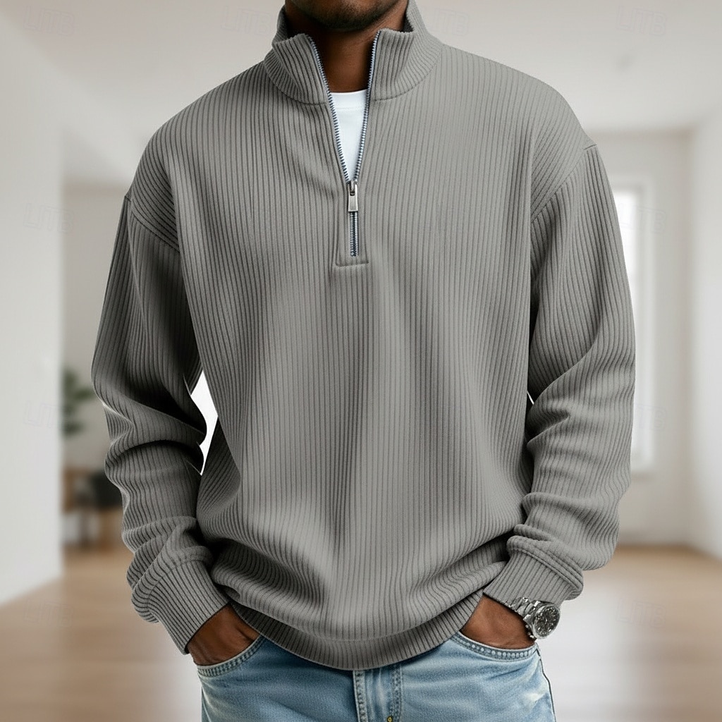 Per uomo Camicia di Velluto a Coste Maglietta Manica Lunga Zip a un quarto Autunno Primavera & Autunno Tinta unica Moda Moderno Casual Con zip Caldo Casuale All'aperto Casual Nero Blu scuro Grigio del 2026 a $25.99 –P4